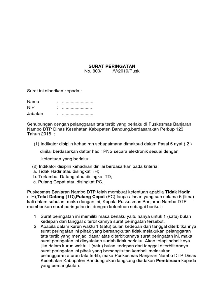 Contoh Surat Teguran Tertulis Pegawai Negeri Sipil - Berbagi Contoh Surat