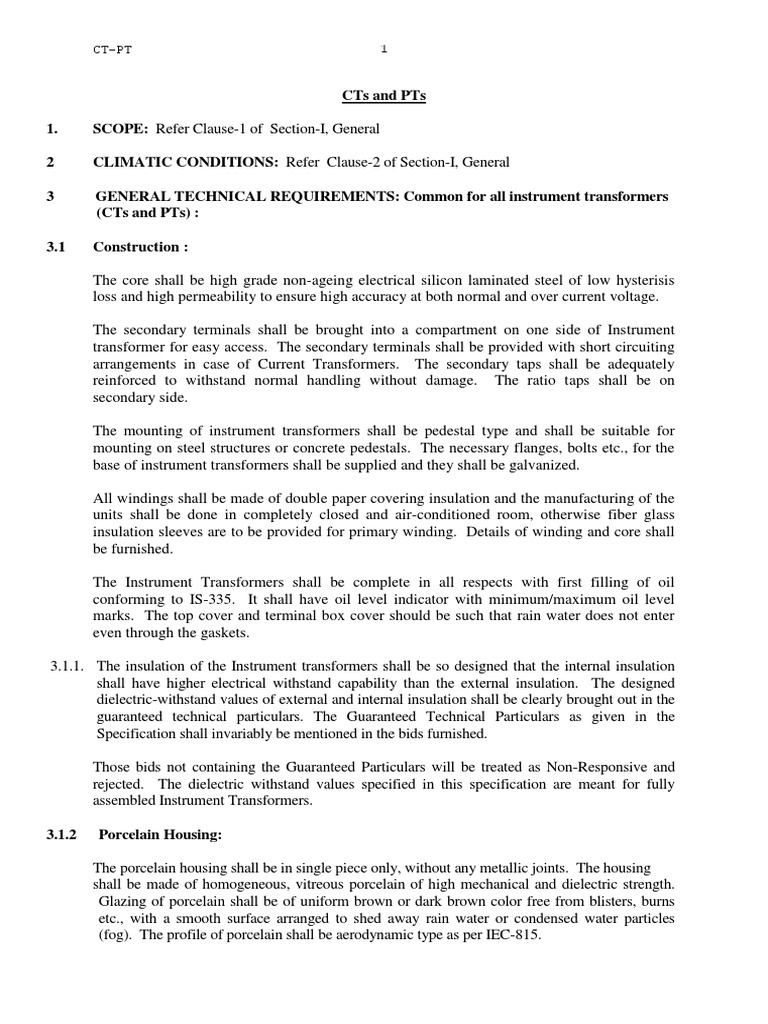 CTs PTs Specification | PDF | Transformer | Insulator (Electricity)