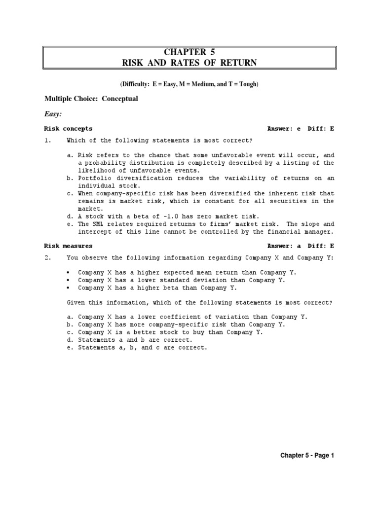 Risk and Return in Investment Portfolios | PDF | Beta (Finance ...
