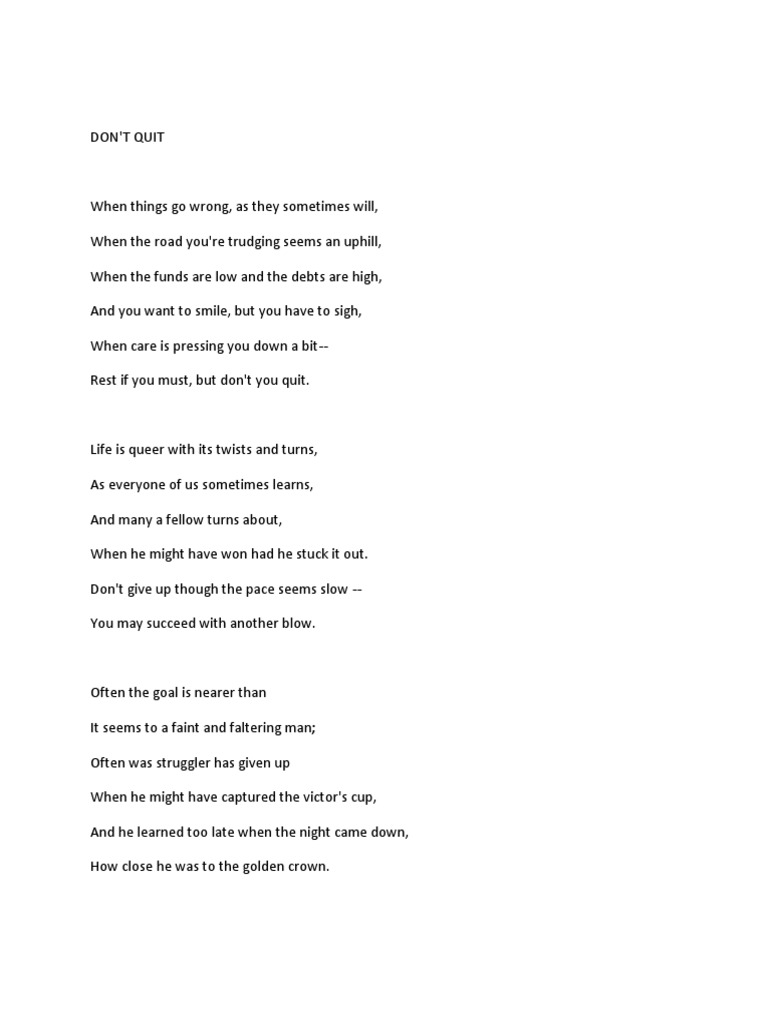 Don T Quit Poem Pdf