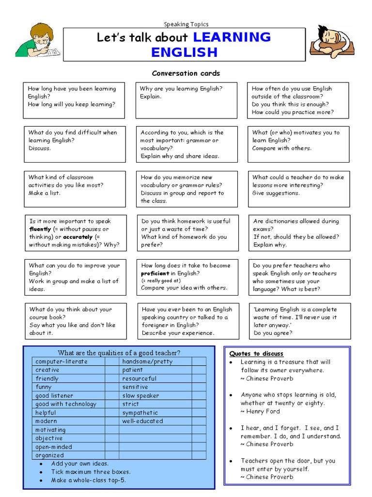 Lets Talk About Learning English Activities Promoting Classroom ...