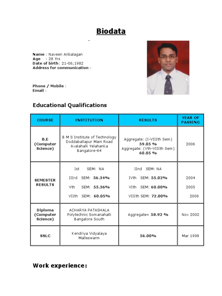 Naveen Anbalagan's Professional Biodata | PDF