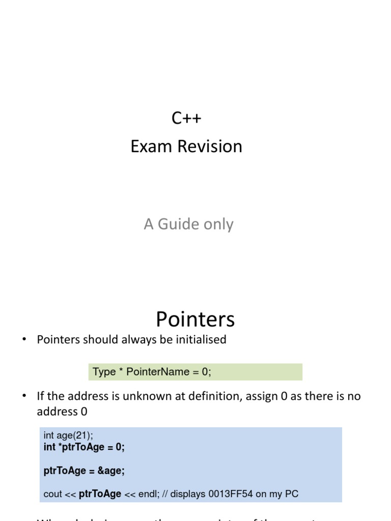C++ Exam Revision: A Guide Only | PDF | Constructor (Object Oriented ...