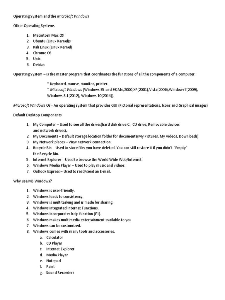 Operating System And The Microsoft Windows Pdf Games Activities