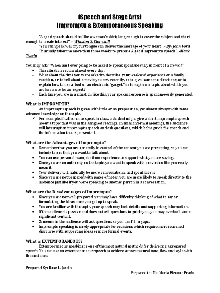 Iae Copy Speech And Stage Arts Pdf Improvisation Public Speaking