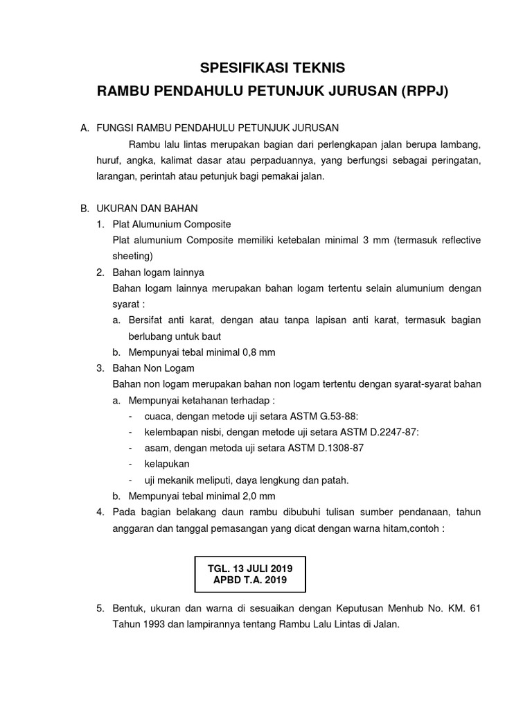 Spesifikasi Rambu Pendahulu Petunjuk | PDF