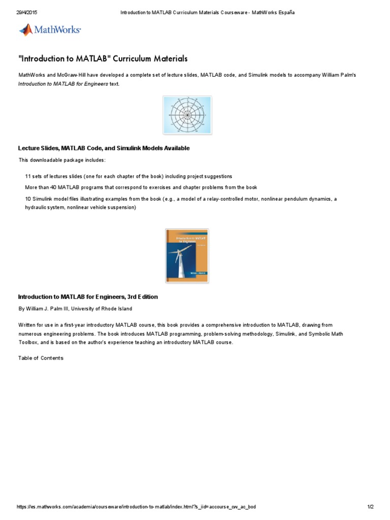 "Introduction To MATLAB" Curriculum Materials PDF Matlab
