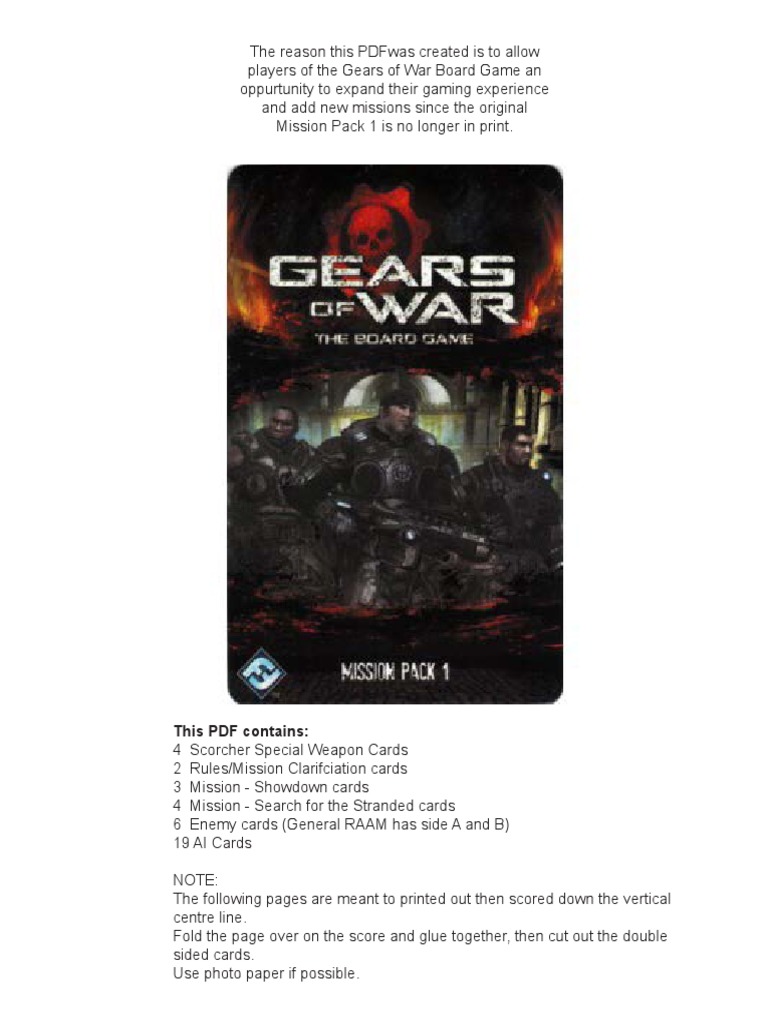 Gears of War Mission Pack 1 Us Letter PDF Leisure Sports
