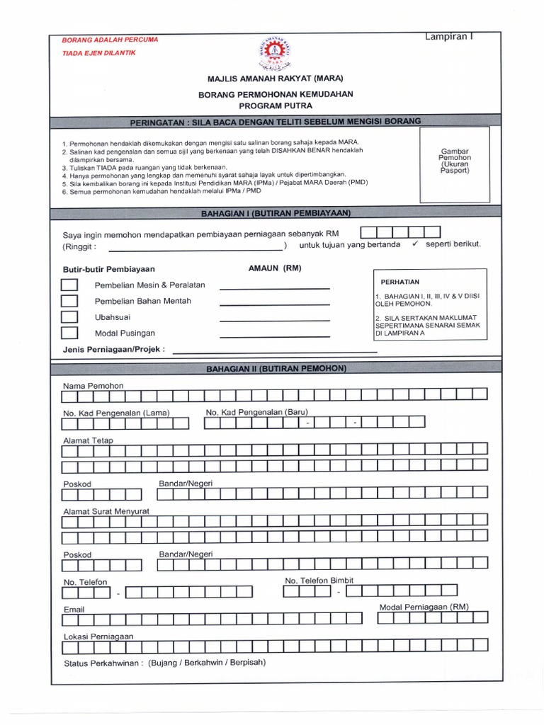 Borang Permohonan Mara Pdf