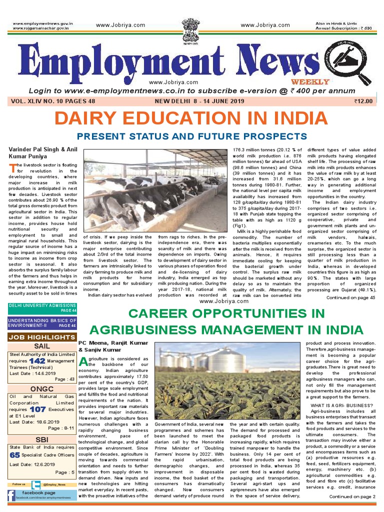 Employment Newspaper Second Week of June 2019 PDF | PDF | Milk ...