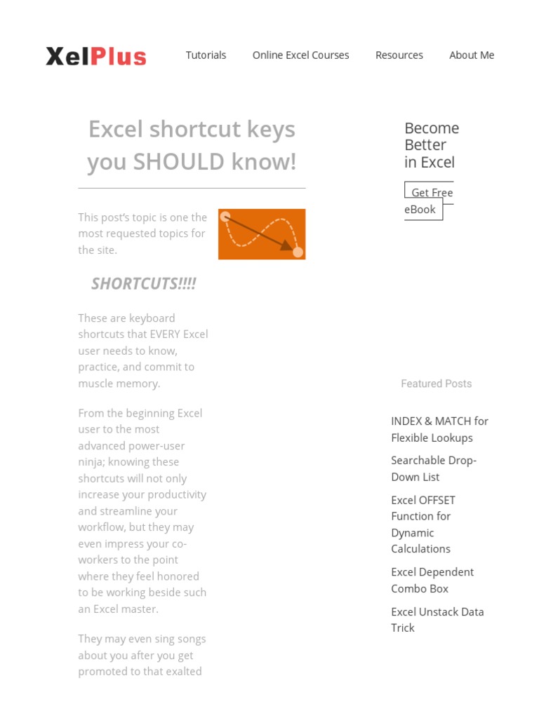 Excel Shortcut Keys You SHOULD Know! - Xelplus - Leila Gharani | PDF |  Microsoft Excel | Software