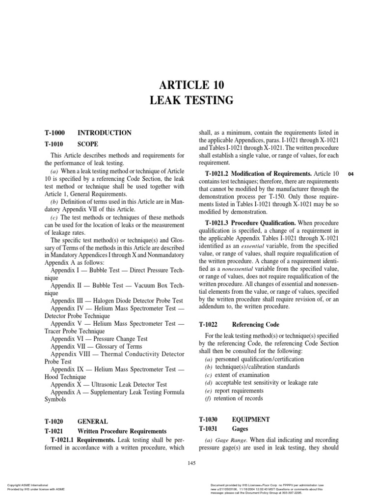 Asme Sec V A-10 | PDF | Leak | Vacuum
