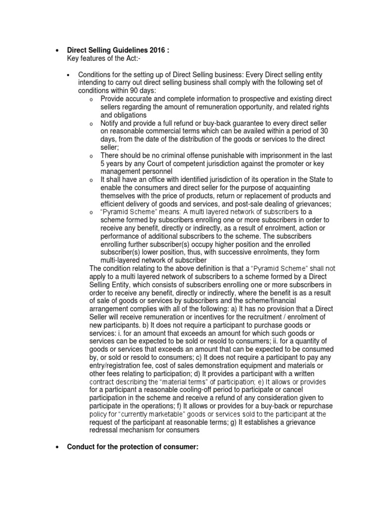 Direct Selling Guidelines 2016 Overview | PDF | Sales | Social Institutions