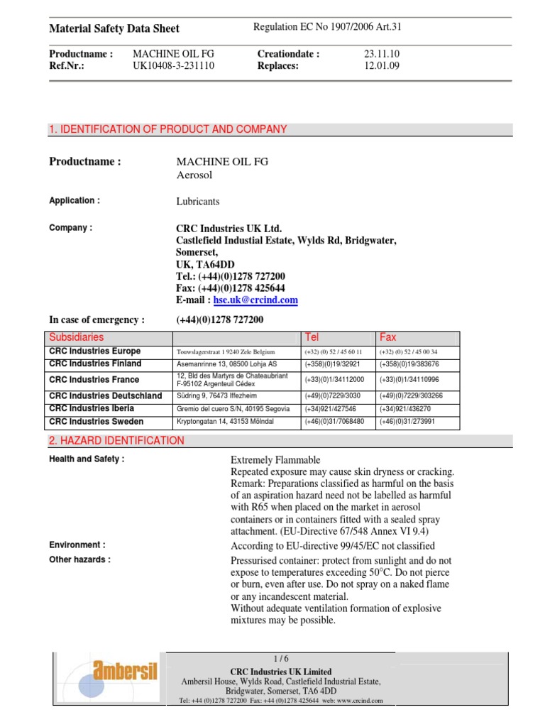 Oil Machine Msds PDF Firefighting Carbon Dioxide