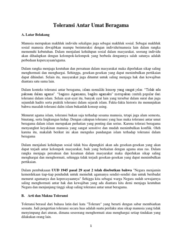 Toleransi Antar Umat Beragama