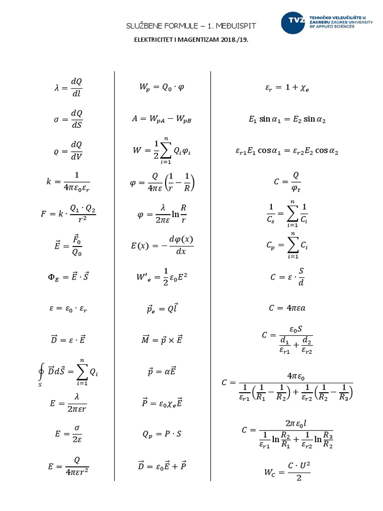 Formule - Elektricitet | PDF