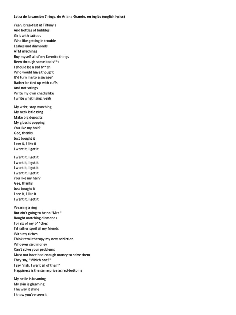 Letra de La Canción 7 Rings | PDF