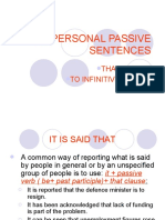 Impersonal Passive Sentences: That Clause To Infinitive Clause