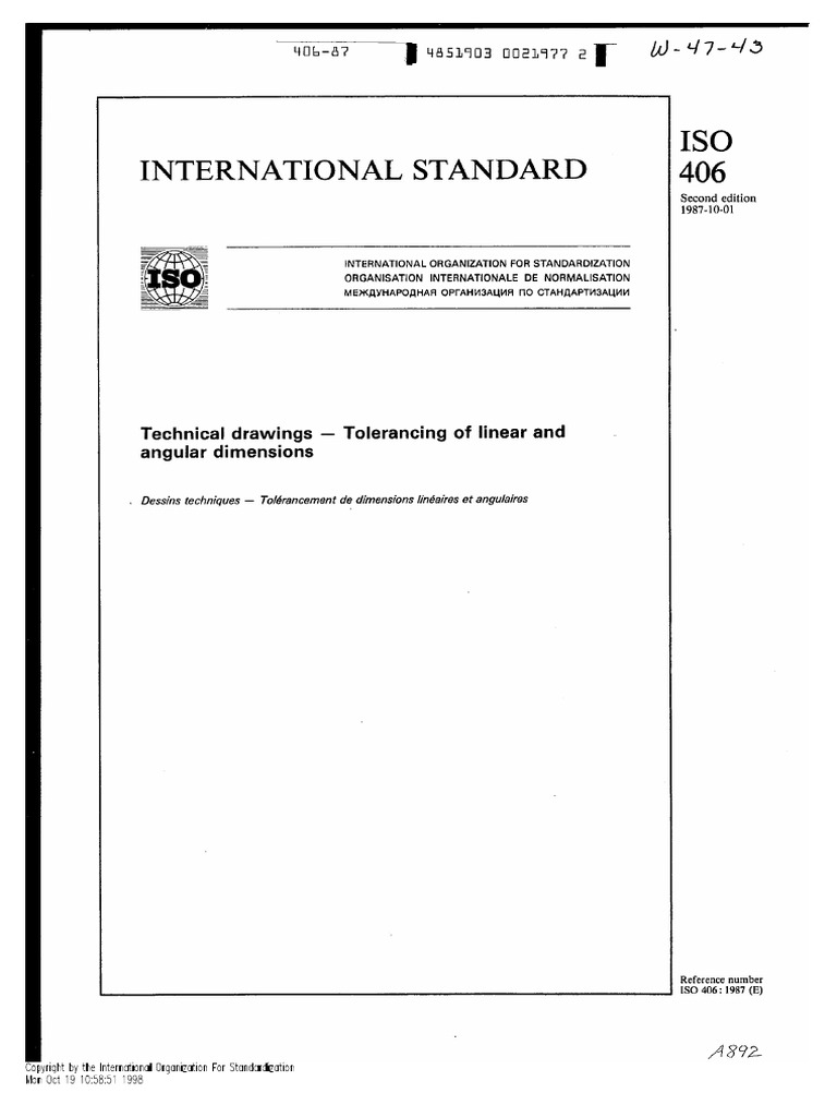 ISO 406 Technical Drawing Tolerancing of Linear and Angular PDF | PDF