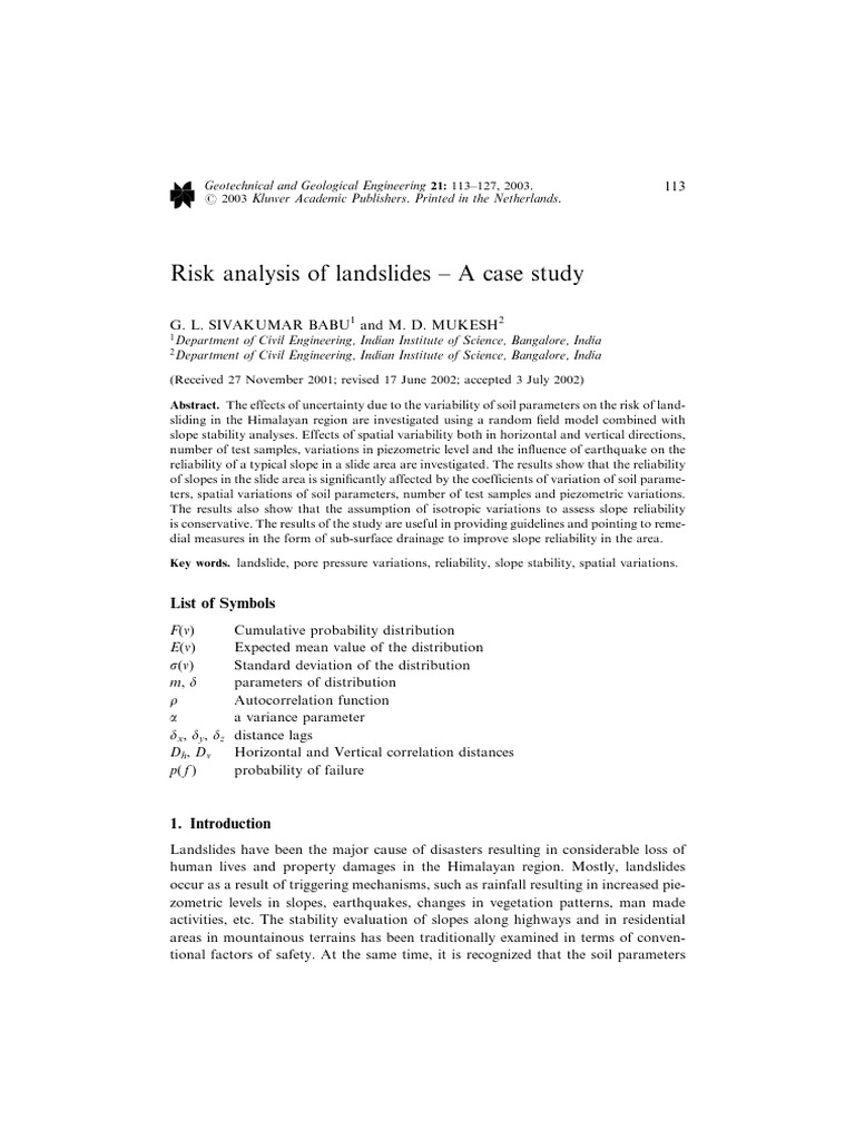 Risk Analysis of Landslides - A Case Study PDF | PDF | Landslide ...