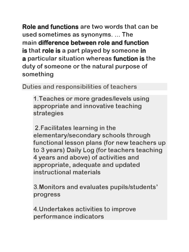 Duties and Responsibilities of Teachers | PDF