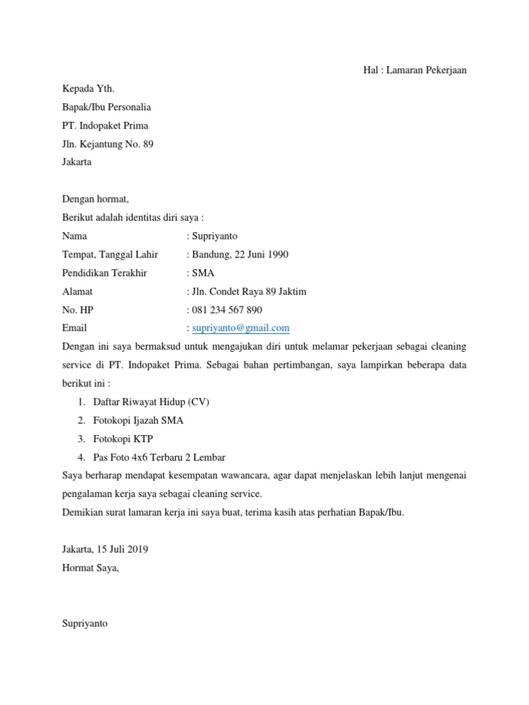 Download 50+ Contoh Surat Surat Lamaran Kerja Cleaning Service Gratis Terbaru