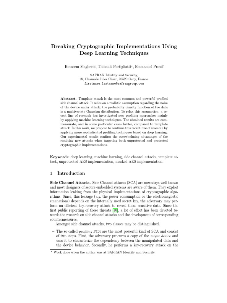 Breaking Cryptographic Implementations Using Deep Learning Techniques ...