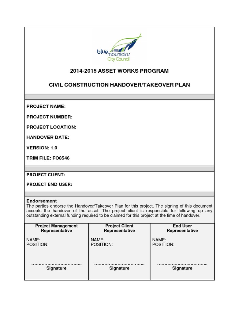 Civil Construction Handover Plan | PDF | Business