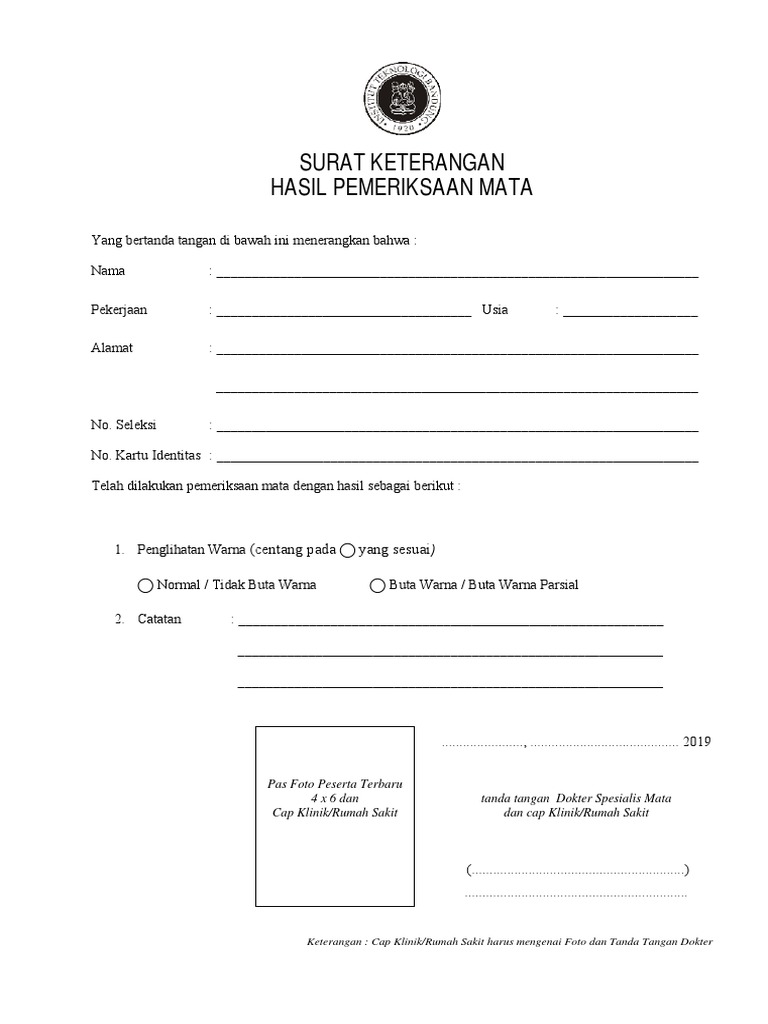 Surat Keterangan Bebas Buta Warna 1