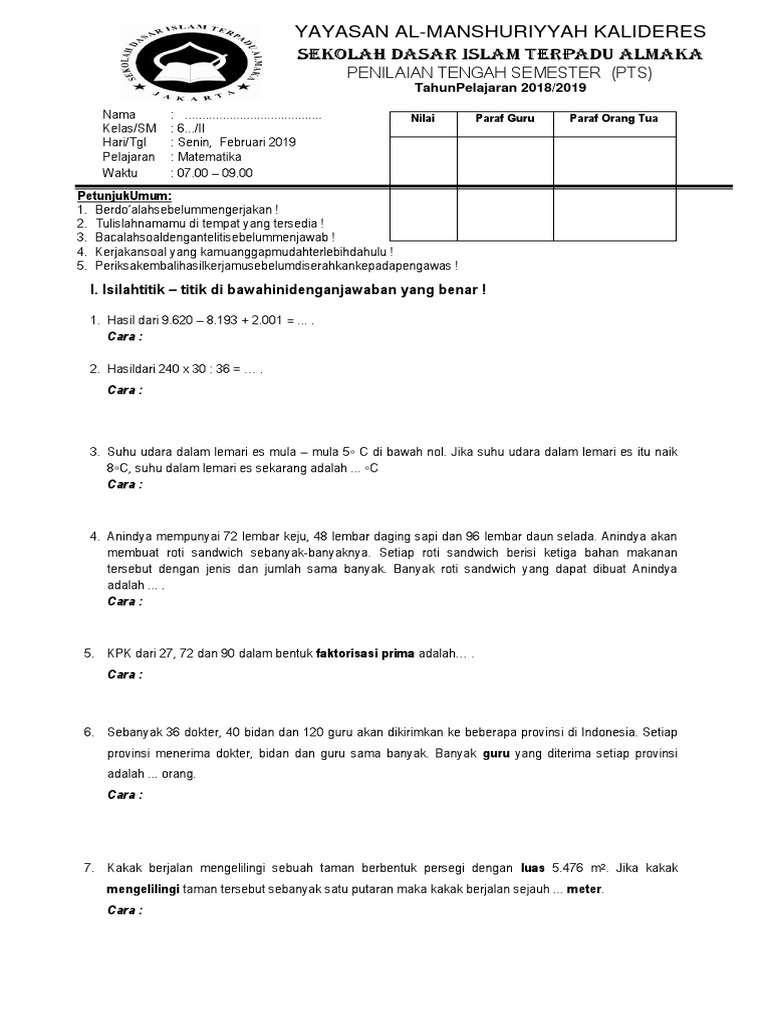 Soal Matematika Gambar  Daun 