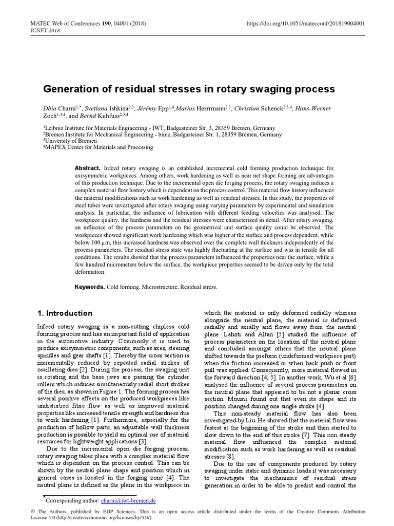 Generation of Residual Stresses in Rotary Swaging Process | PDF ...