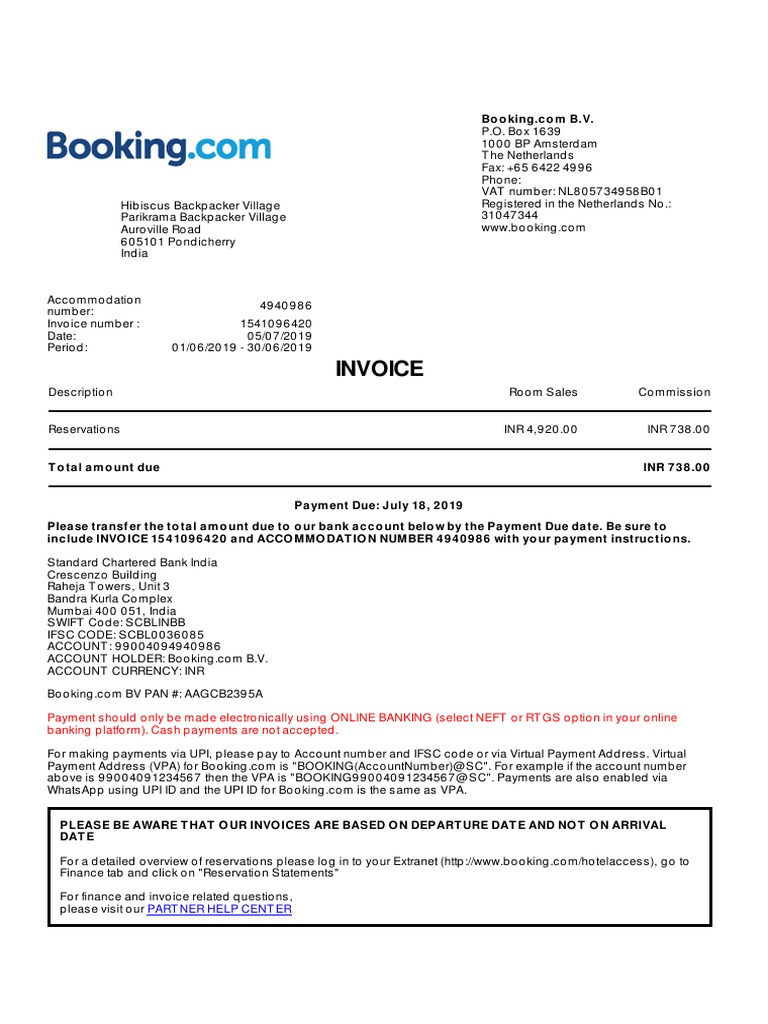 Booking.com Invoice Details for Accommodation | PDF | Business