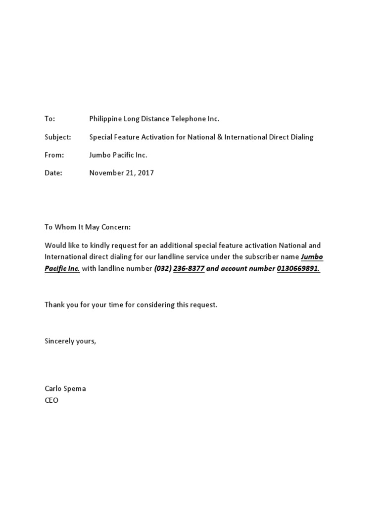 Request for Direct Dialing Activation | PDF