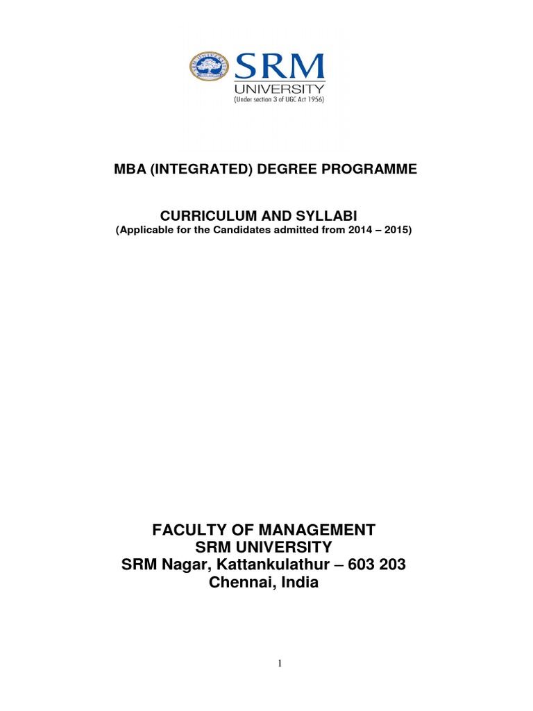 Mba Integrated Curriculum And Syllabi 14 15 Pdf Organizational Behavior Biodiversity