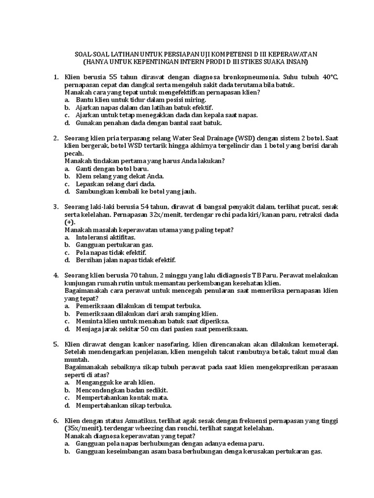 Latihan Soal Ukom Prodi D3 Intern Stikes Suaka Insan