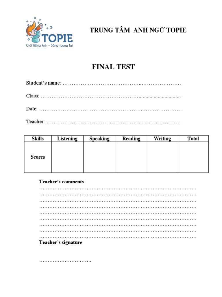 Final Test 1 Starter - 1a | PDF