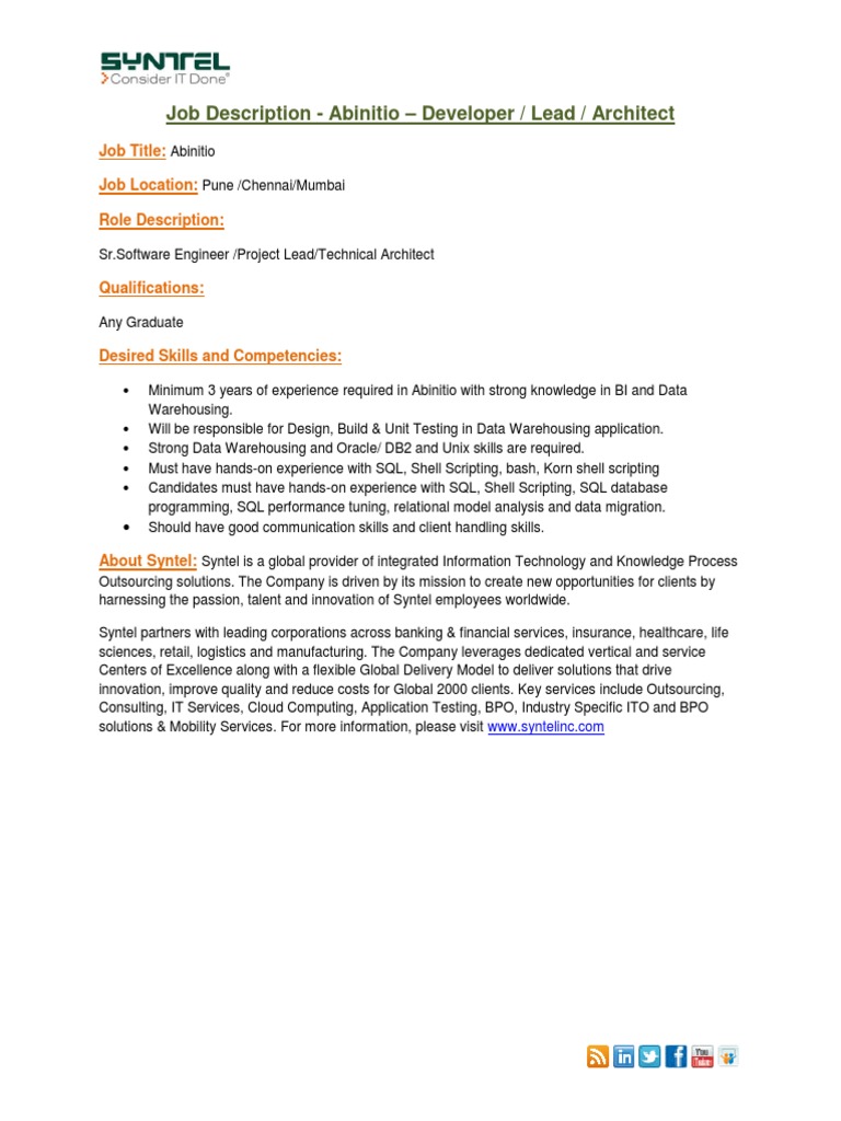 Job Description Abinitio Syntel | PDF