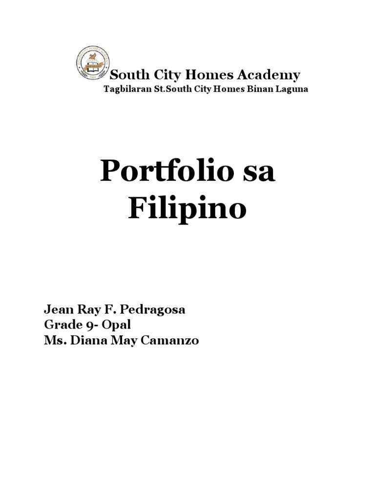Portfolio Sa Filipino: South City Homes Academy | PDF