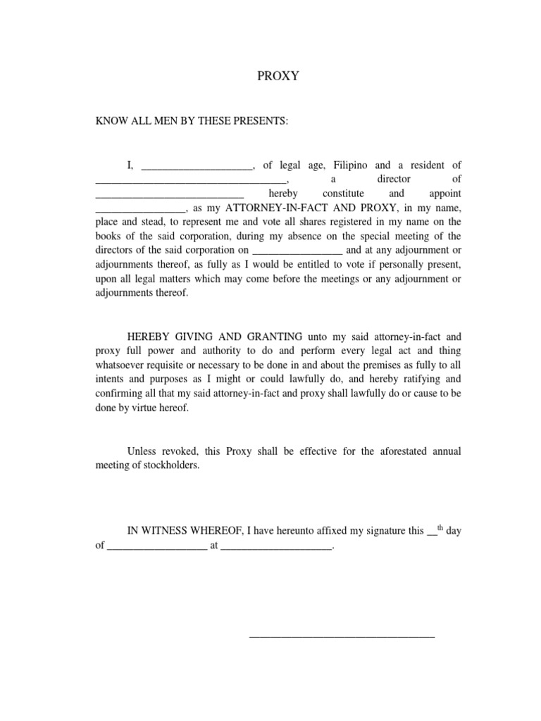 Proxy Authorization Letter Template | PDF | Proxy Voting | Power Of ...