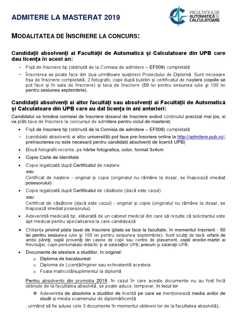 Master ACS 2019 Inscriere | PDF