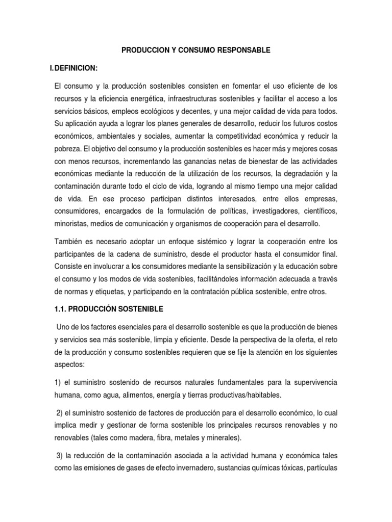 Produccion Y Consumo Responsable Pdf Desarrollo Sostenible