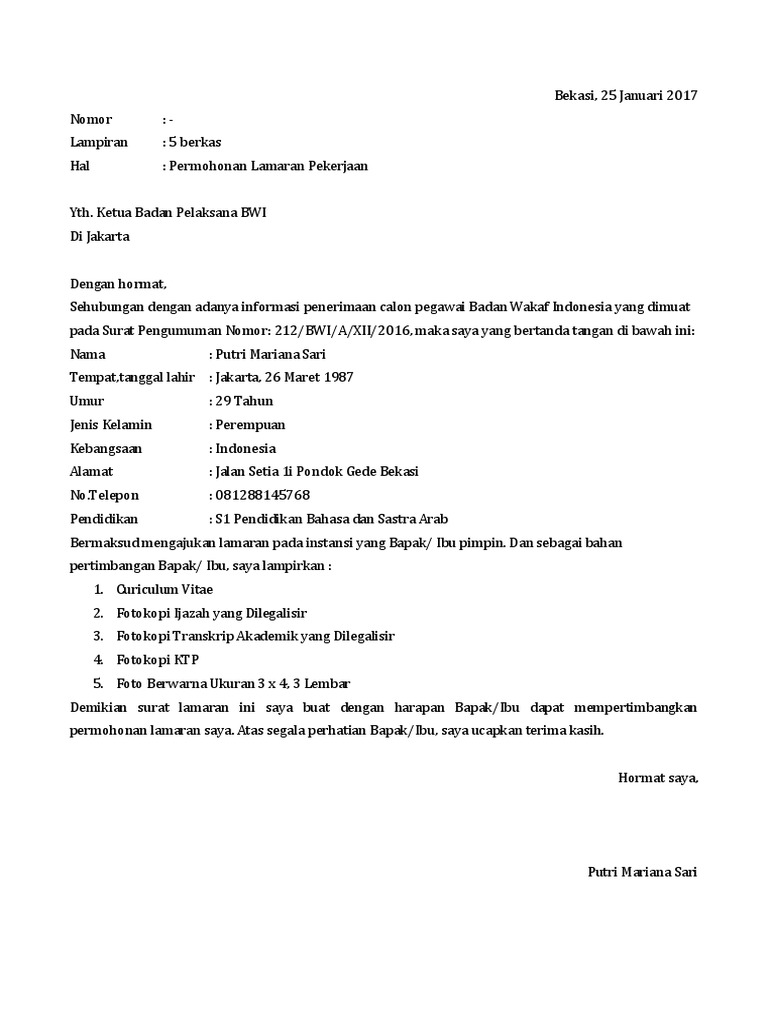 Download 66+ Contoh Surat Surat Lamaran Kerja Instansi Terbaik Gratis