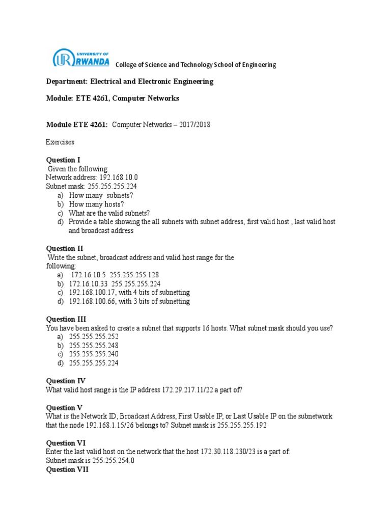 Exercises 17 18 Ip Address Internet Architecture