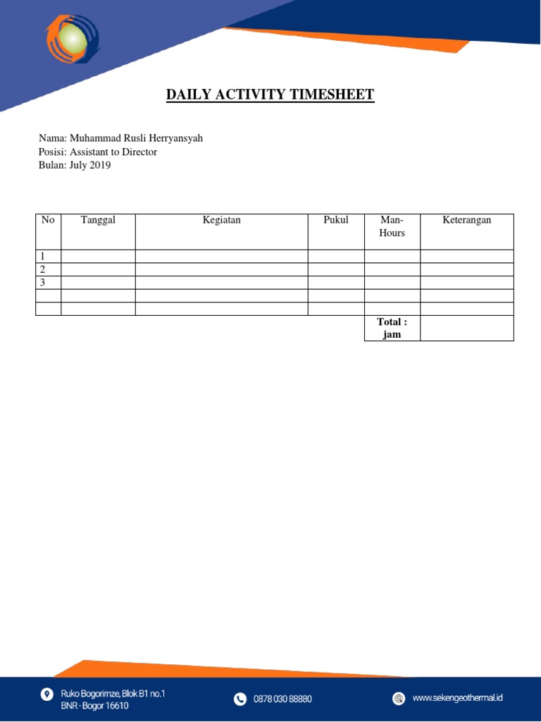 Format Daily Activity Timesheet | PDF | Career & Growth