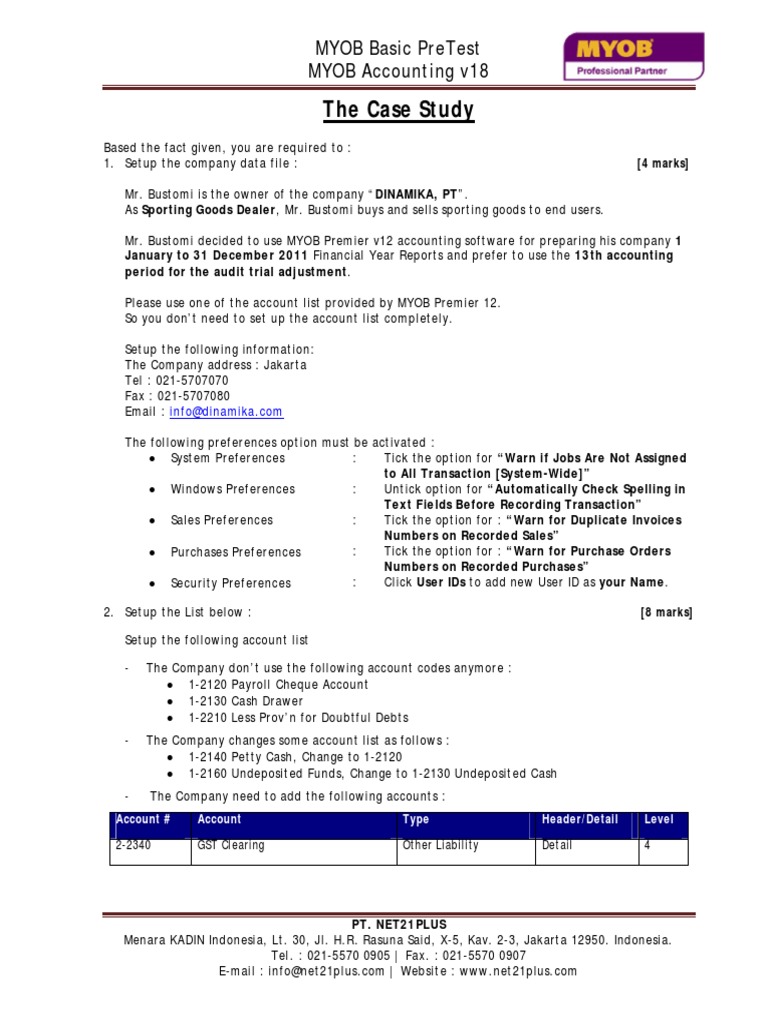 Soal Myob Pt Dinamika Debits And Credits Cheque
