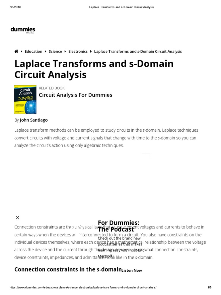Laplace Transforms and SDomain Circuit Analysis PDF Laplace