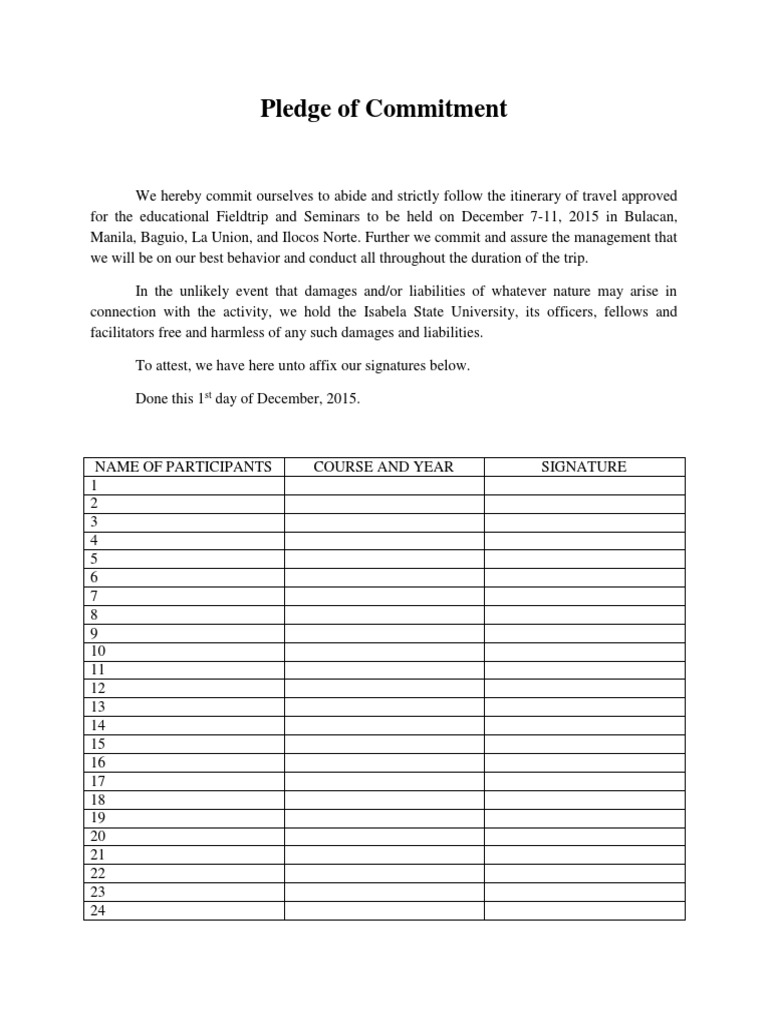 Commitment Pledge for Fieldtrip | PDF