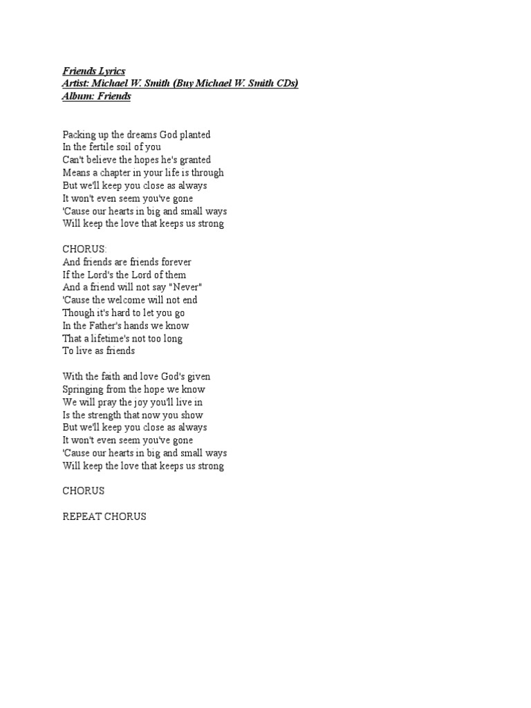 Friends Lyrics Pdf