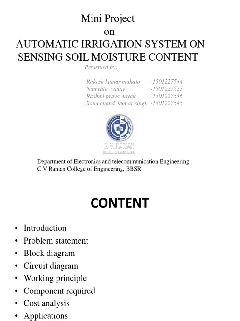 Automatic Irrigation System Project Report | PDF | Irrigation ...