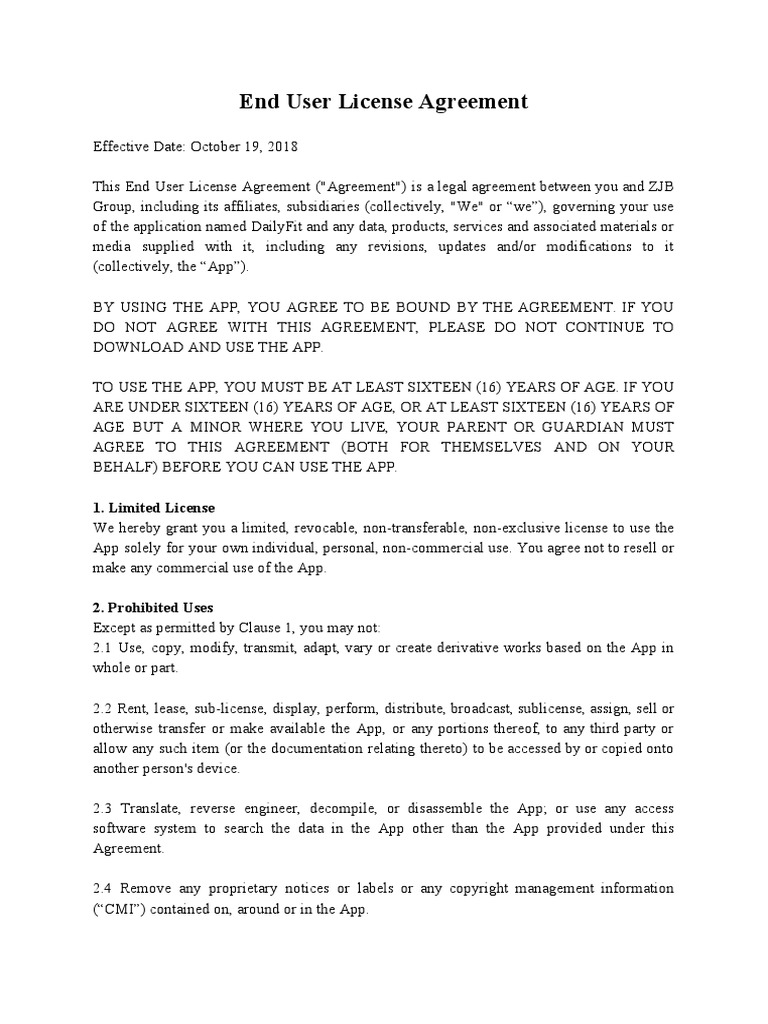 End User License Agreement-EU DailyFit | PDF | Application Software ...